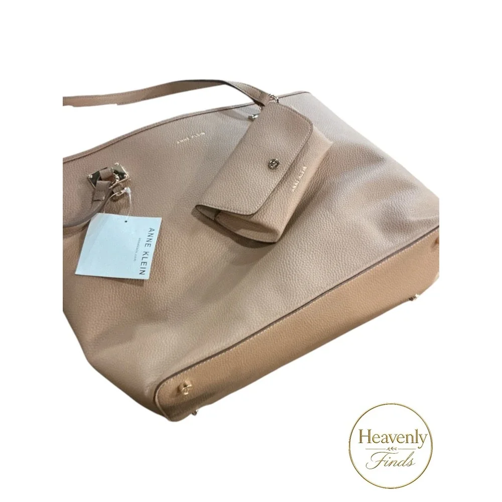Anne Klein Tote Bag Large Tan Espresso Double Compartment NWT Luxury Work Bag